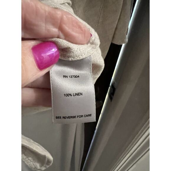 John Mark Beige Linen Tie Front Flare Sleeve Top Sz S - Picture 4 of 6